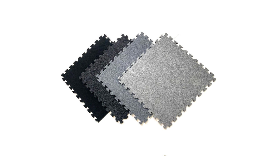 Interlocking carpet tiles for trade show flooring