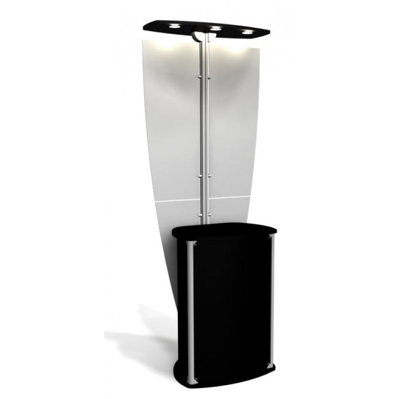 Exhibit Line Kiosk with Three Light Canopy and Enclosed Counter